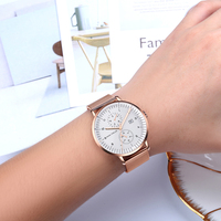 Mini Focus 0052 jam tangan kuarsa bisnis pria, arloji Analog baja jaring mewah kasual bercahaya, jam tangan olahraga untuk pria