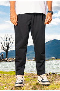 Pantalones de pierna recta drapeados planos con cremallera ligera de verano <span class=keywords><strong>para</strong></span> hombres 2025 nuevo viajero suelto <span class=keywords><strong>Color</strong></span> sólido estambre - Product Image 5