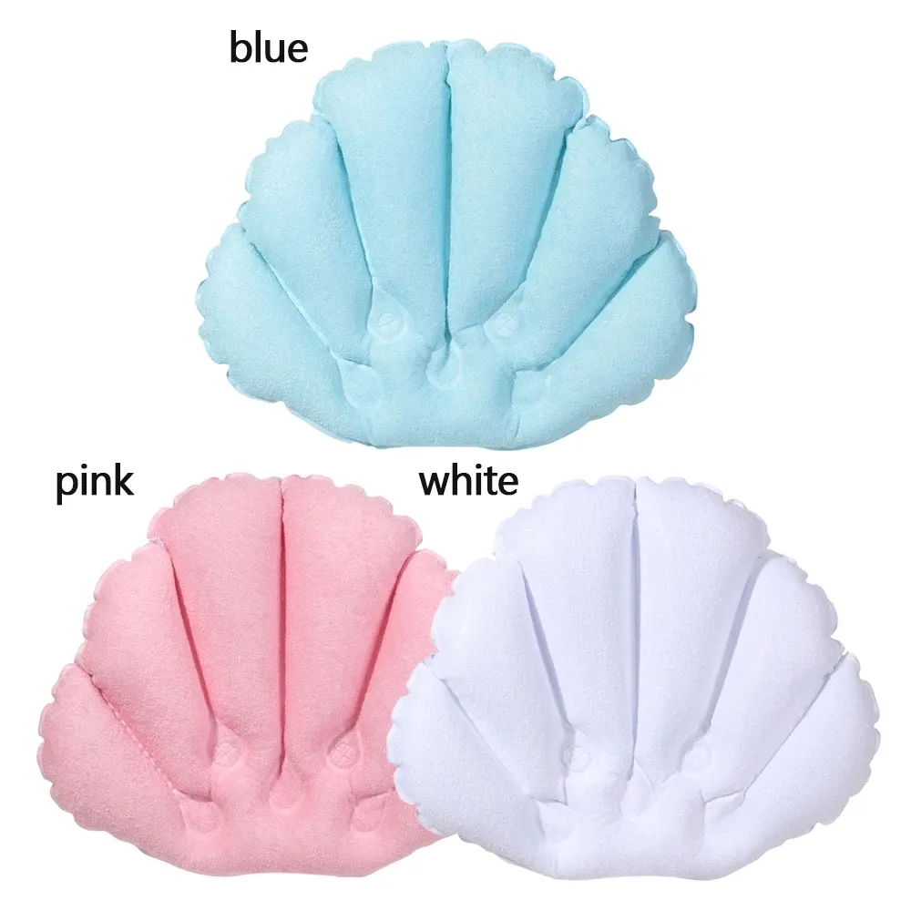 3Color Soft Fan-shaped Inflatable Bath Pillow Neck Support With With Suction Cups Spa Cushion Pillow Bathtub Cushion