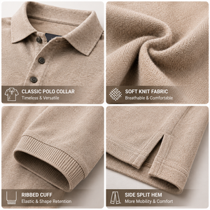 Polo de Cachemira para Hombre, Mezcla de Cachemira, Tejido de Punto, Manga Corta, Suave, Ligero, Lujoso, Informal, para Negocios, Golf, con Logotipo Personalizado - Product Image 3