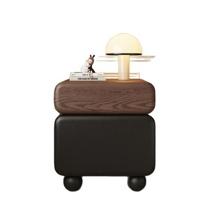 Mesita de noche moderna minimalista de madera, mesita de noche de madera maciza, armario de almacenamiento para dormitorio, multifuncional de doble capa - Product Image 2
