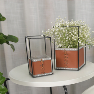 Nouveau Kit de <span class=keywords><strong>Pot</strong></span> de fleur en cuir léger Vintage jardinière en ciment <span class=keywords><strong>avec</strong></span> <span class=keywords><strong>support</strong></span> en métal pour la maison et le jardin - Product Image 2
