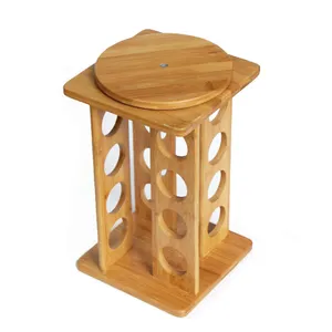 Rack de bambu rotativo com 16 potes, prateleira rotativa para tempero com especiarias, bambu