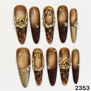 Faux ongles longs en PMMA faits à la main, certifiés CE, 10 pièces, design de luxe dégradé avec nœuds, volants et étoiles, couverture complète, forme cercueil - Product Image 3