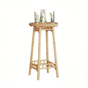 Table de bar en bambou ronde haute pour extérieur, plateau en bois durable, design tropical moderne, mobilier commercial - Product Image 1