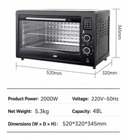 Four électrique de haute qualité en acier inoxydable 48L 2000W avec porte vitrée, personnalisable en usine (OEM), pour la cuisson et la grillade à usage domestique en cuisine