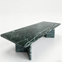 Table à manger rectangulaire en marbre vert Alpi, pieds en forme de Z, table à dîner en marbre vert foncé naturel de luxe, taille personnalisée