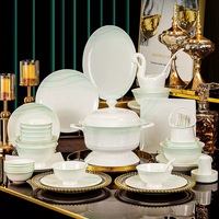 Service de table de luxe haut de gamme en porcelaine fine, glaçure céladon unique, bord doré, cadeau de mariage, vaisselle pour la maison et usage quotidien familial