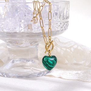 Colgante de Cadena con Eslabones en Forma de Corazón, Chapado en Oro y Plata, de Acero Inoxidable, Personalizado OEM/OEM, Unisex, de Ágata Natural, en Stock, de Moda - Product Image 6