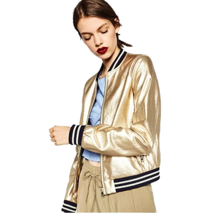 Chaqueta Bomber de Invierno para Mujer, Brillante, Satinada, Color Dorado, Cierre con Cremallera, Logotipo, Impermeable, Estilo Casual Elegante, Último Diseño, Venta al Por Mayor - Product Image 1