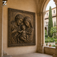 Relief mural religieux en bronze de la Sainte Famille, plaque d'art chrétien moulée à la main pour l'église, la chapelle, le monastère, le jardin et la décoration commémorative