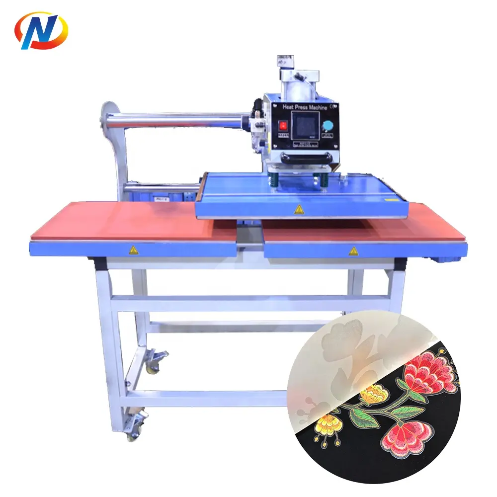 티셔츠 인쇄 공압 핫 스탬핑 기계 용 노먼 투 스테이션 40x60 열 프레스 기계