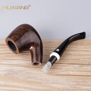 Muxiang Tobacco Pipe Bent Type Handcrafted Wood With Logo Carving Personal Gift - Product Image 3