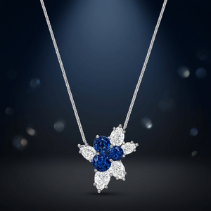 Collar con colgante de flor con zafiro y diamante talla pera en oro de 18K chapado en rodio para mujer, joyería de lujo para boda - Product Image 3