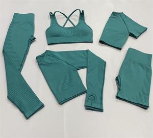 sports bra <b>pads</b> set yoga padded scoop <b>neck</b> sets 2025 t shirt fitness women high quality 5 piece sexy bras Yoga Sets - Product Image 1