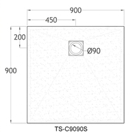 Receveur de douche carré en résine SMC antidérapant CE personnalisé 90x90 cm
