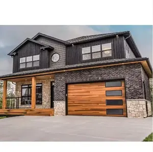 LongTai Porta de garagem automática moderna para villa, painel de alumínio com grãos de madeira, porta moderna para garagem