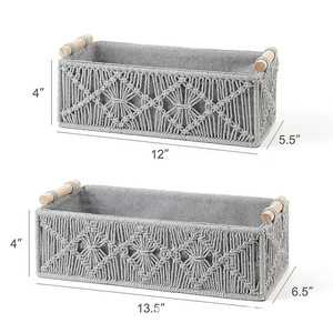 Woven <b>Storage</b> <b>Basket</b> Grey Rectangle Handmade Cosmetic Organizer Desktop Snack Holder Portable <b>Storage</b> Bin - Product Image 5