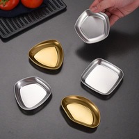 Plat à condiments coréen en acier inoxydable 304, plat à trempette irrégulier doré pour barbecue, plat à sauce polygonal pour snacks et sushis