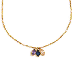 18K <b>Gold</b>-plated Stainless Steel Multi-color Cubic Zirconia Necklace Women's Marquise-shaped <b>Pendant</b> Necklace - Product Image 5