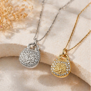 yunnique Women's Lotus Pendant Necklace Stainless Steel Zirconia Pave Setting 18K Gold Silver Color Clavicle <b>Chain</b> Jewelry Gift - Product Image 1