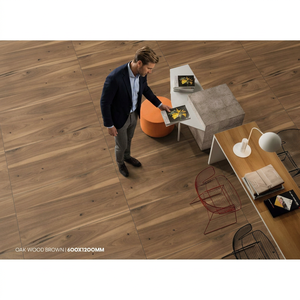 Azulejos de porcelana de madera de roble marrón 600x1200mm 60x120cm cerámica 24x48in alto brillo antideslizante diseño de suelo de aspecto de madera - Product Image 1