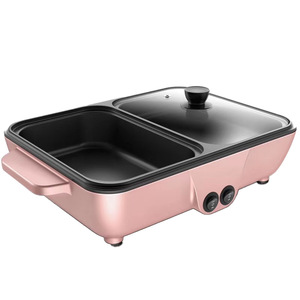 Olla Eléctrica Rosa con Parrilla Integrada 34.5x22x8cm, Doble Zona de Cocción, Control por Botones, Electrodoméstico de Cocina - Product Image 1