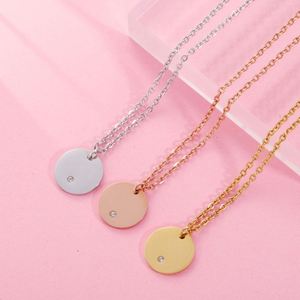Personalized Circle Coin Blank 18K Gold Initial Plated Tags With Diamond <b>Silver</b> Mini Disc Charm <b>Choker</b> Necklace Stainless Steel - Product Image 2
