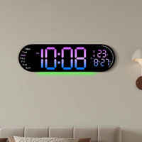Multifunktionale Nordische Design Ovale Wanduhr Großbildschirm LED Digitalanzeige RGB Farbwechsel Thermometer Wecker ABS
