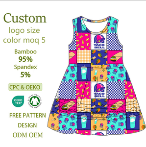 Robe d'été sans manches pour filles, grande taille, en fibre de bambou, motif patchwork Taco Burrito Soda, pour les enfants amoureux de la cuisine - Product Image 1