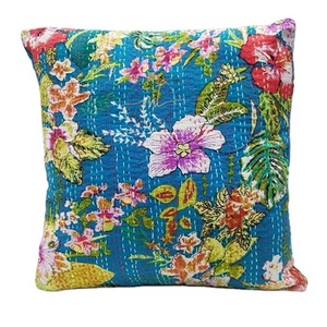 Housse de coussin en coton Kantha faite à la main, motif végétal, brodée à la main, décorative, personnalisable, douce, décoration d'intérieur - Product Image 5