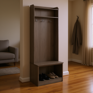 Perchero rústico marrón para recibidor con banco de almacenamiento de zapatos para pasillo o mudroom - Product Image 2