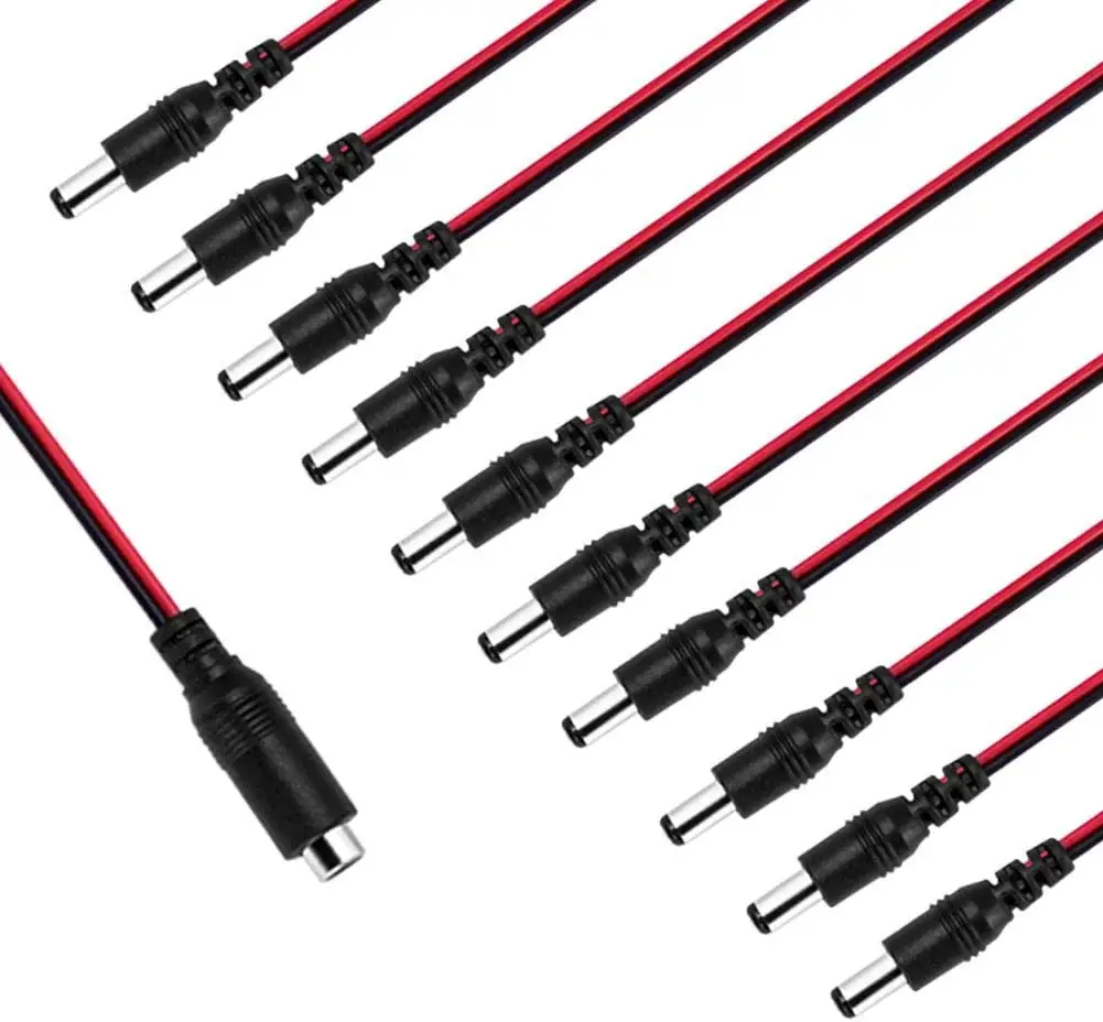 12V 5A Power Supply Adapter Power Pigtail Barrel Plug Connector Cable, 2.1mm x 5.5mm Male Female DC Pigtail Connectors