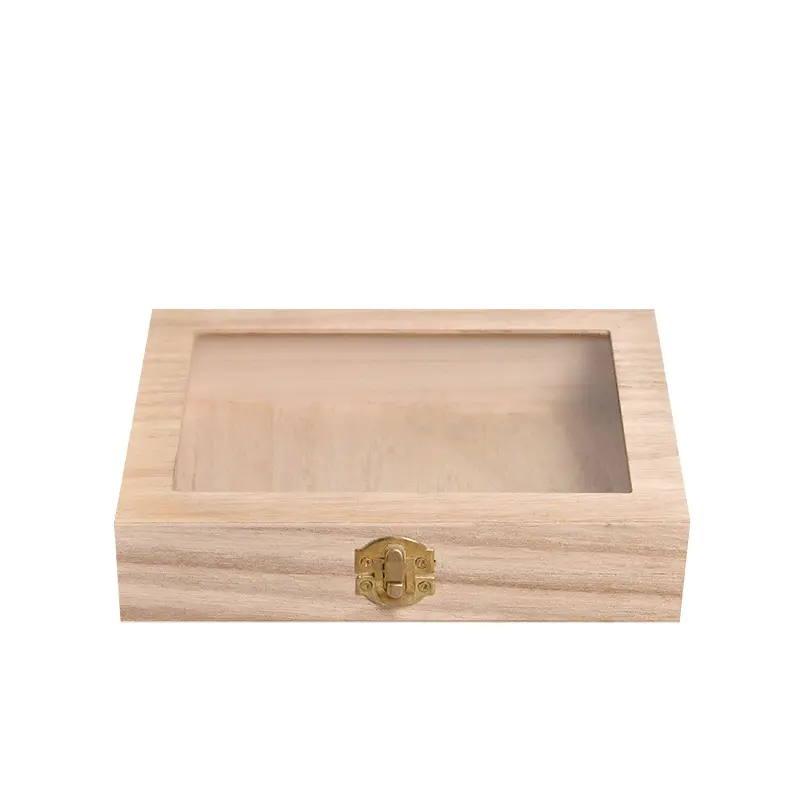 custom design Photo wood box clear lid wood storage boxes Memory wooden boxes gift pack with lock