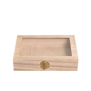 Custom Design Photo Wood Box Clear Lid Wood Storage Boxes Memory Wooden Boxes Gift Pack With Lock