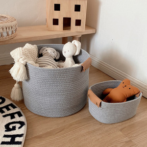 हॉट सेलिंग सूती रस्सी बुना हुआ गोल भंडारण टोकरी कपड़े बेचने के लिए नर्सरी - Product Image 4