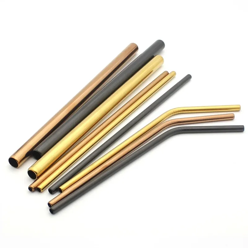 Eco Friendly golden Straws Metal Straw Wholesale Reusable black Stainless Steel Drinking Straw