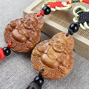 Peach Wood <b>Car</b> Pendant Buddha <b>Ornament</b> Keychain Chinese Style Decorative Gift - Product Image 1