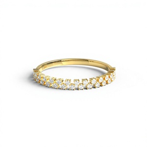 Modern 18K Gold Staggered Round Diamond Band Two Row Floating <b>Ring</b> Zigzag Half Eternity <b>Stacking</b> Wedding Band Fine Jewelry Gift - Product Image 1