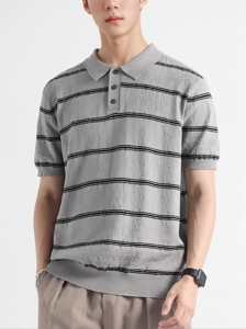 Camisa de Golf Ligera Informal, Polo de Punto, Camiseta de Punto a Rayas para Hombre, Fabricante de Suéteres de Punto, Mangas Cortas - Product Image 4