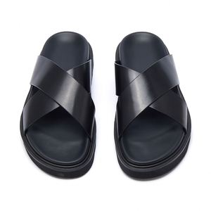 Chaussons pour hommes en cuir véritable antidérapants, dessus en cuir de vachette de qualité supérieure, doux, confortables, respirants, sandales plates pour la maison, tongs - Product Image 4