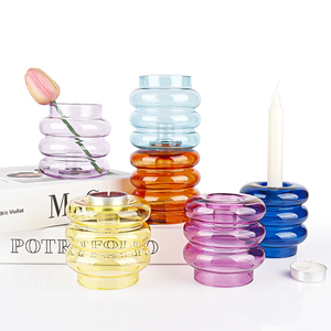 Candelabro de colores personalizado de vidrio soplado a mano caliente Florero de vidrio de forma redonda de <span class=keywords><strong>Boca</strong></span> Grande - Product Image 1