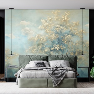 Papier peint mural personnalisé imperméable, paysage printanier estival, arbre en fleurs, ciel, nuages, paysage, décoration murale pour la maison - Product Image 1