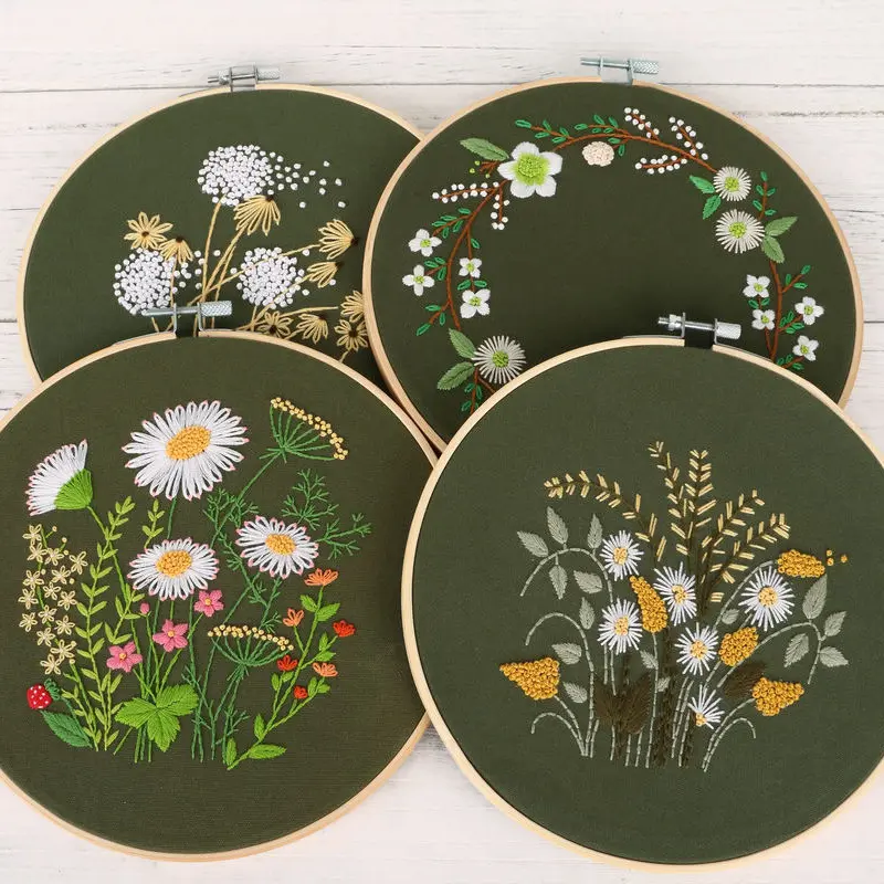 2023 New Products Green Dandelion Needlework Fabric Green Daisy Embroidery Kit For Beginners