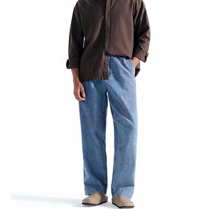 Pantalones Vaqueros de Mezclilla Azul Medio para Hombre, Corte Relajado, al por Mayor, Estilo Casual, Pierna Recta, Moda Urbana, Algodón - Product Image 1