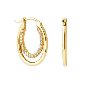 Gemnel everyday stack shining duo topaz hoops paved stone 925 silver jewellery earrings women