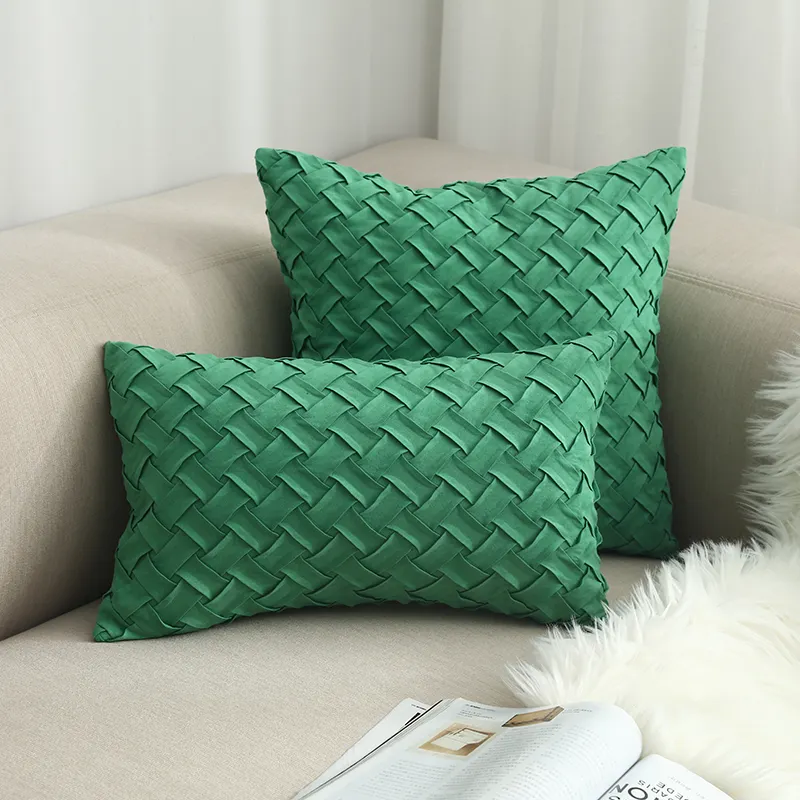 Housse de coussin en velours, taie d'oreiller de luxe, 3D, tricoté à la main, vert, 20 couleurs, 18x18, offre spéciale