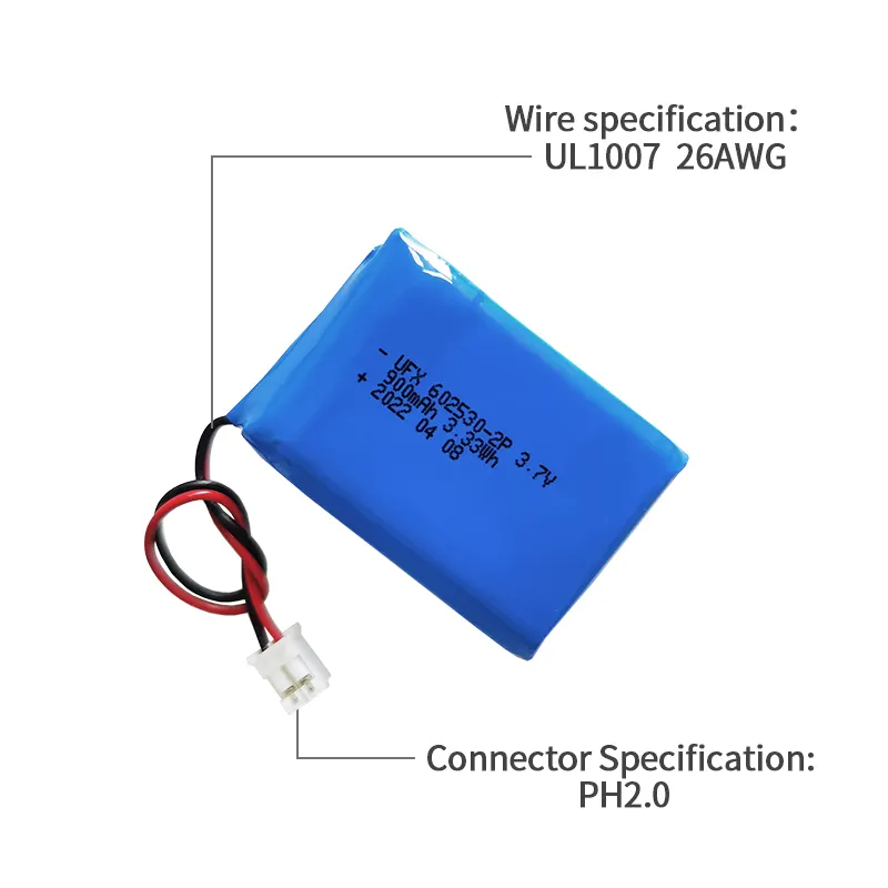 Lithium Ion Battery Manufacturer Direct UFX 602530-2P 900mAh 3.7V With PCM And Connector Support ODM And OEM