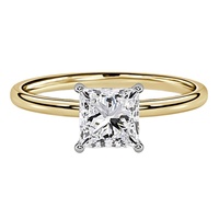 Bague de fiançailles en or massif 10K 18K avec diamant de laboratoire taille princesse 1 carat, halo caché, bicolore, certifié IGI CVD/HPHT VVS