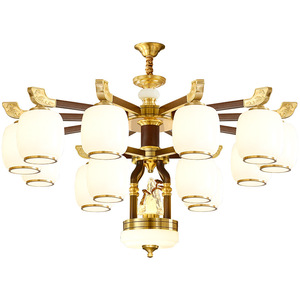 Chinese Style Chandelier Multi Head <b>Led</b> <b>Light</b> For Living Room Dining Room Bedroom Solid Wood And Copper Ceiling Lamp - Product Image 4